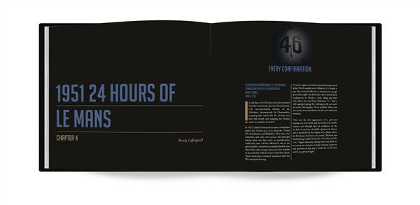 Open book spread titled 195124 HOURS OF LE MANS with chapter text on right