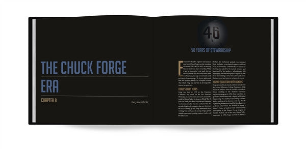 Open book spread titled THE CHUCK FORGE ERA with chapter text on right