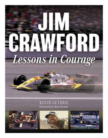 Motorsport book cover with yellow race car and title “Lessons in Courage”