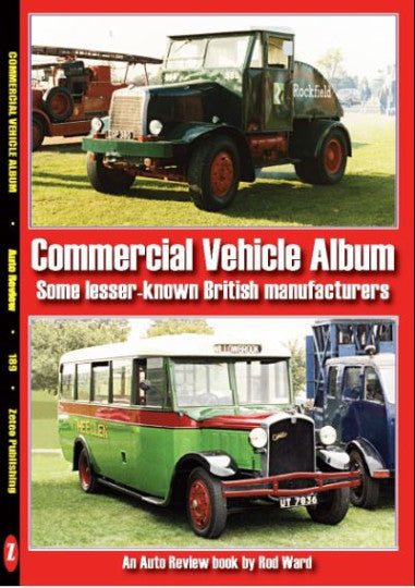 Commercial vehicle album book cover with green vintage cars and red accents