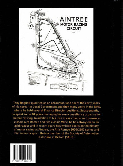 Book back cover with white track diagram labeled Aintree Motor Racing Circuit and barcode