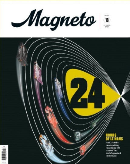 Magneto magazine issue 18 cover with yellow 24 and multiple cars on tracks