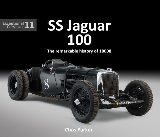 Book cover featuring SS Jaguar 100 title and vintage Jaguar race car illustration