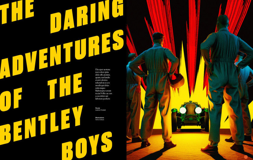 Magazine cover with people beside car and The Daring Adventures headline