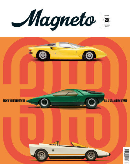 Magneto magazine issue 20 Winter 2023 cover with three sports cars and logo