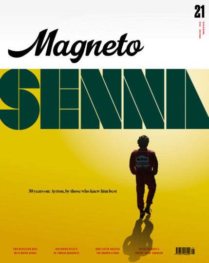 Magneto magazine issue 21 Spring 2024 cover with yellow green graphic and standing figure