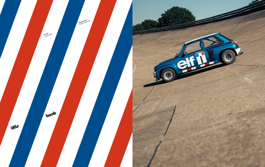 Magneto magazine issue cover with red-white-blue stripes and blue "elf" race car