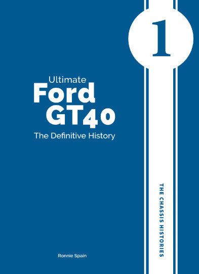 Hardcover book cover, blue with 'Ultimate Ford GT40' and Volume 1 title
