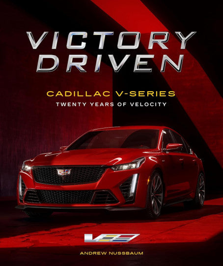 Red Cadillac V-Series poster cover with front view car and Victory Driven title text