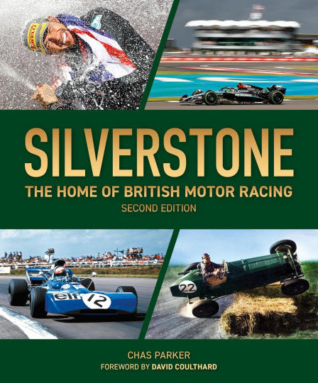 Motorsport book cover with Silverstone title and race car photos