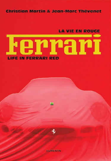 Red Ferrari book cover with Ferrari logo and sports car front