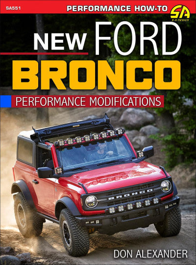 Performance modifications book cover featuring a red Ford Bronco and off-road lights