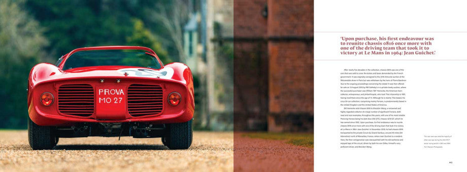 Red vintage race car front view with grille and headlights, shown beside caption text