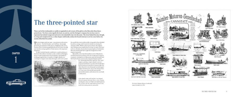 Mercedes-Benz SL & SLC book spread with diagrams and captions on two pages
