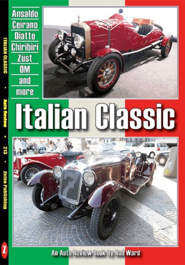 Italian Classic auto review book cover with red vintage cars on two photos