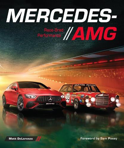 Mercedes-AMG Race-Bred Performance book cover with two cars and AMG logo