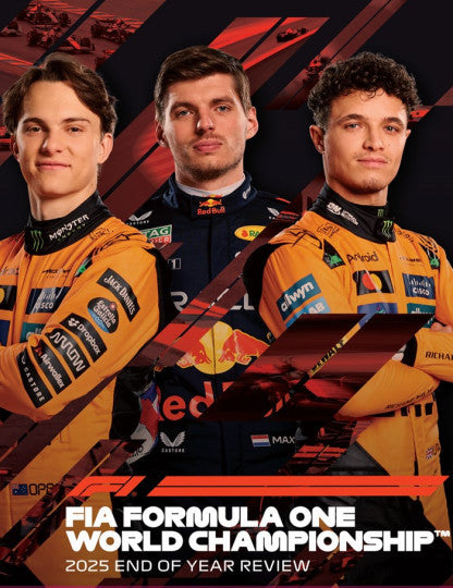 Formula One 2025 end-of-year review DVD with three racing drivers on cover