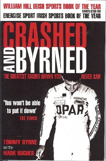 Racing sports book with driver photo on cover and large title typography.