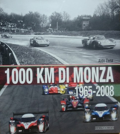 Motorsport poster with '1000 KM DI MONZA' and '1965-2008' over a race car collage