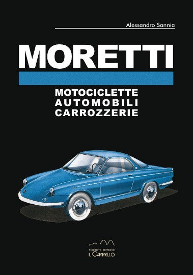 Moretti vehicle book cover with blue classic car illustration and title text