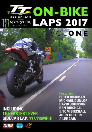 Motorcycle racing DVD cover with rider on sport bike on a road, Volume One.