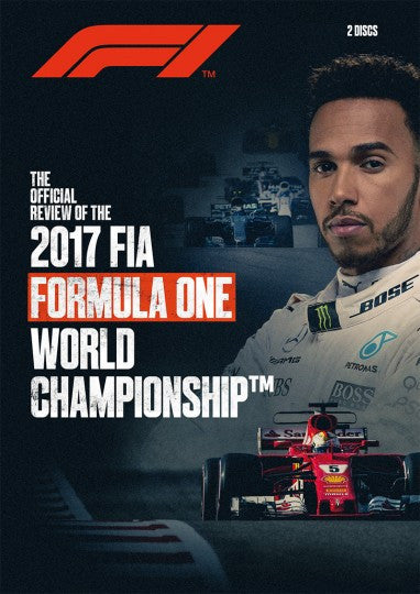 Formula One 2017 review DVD cover with F1 logo, driver portrait, and race car