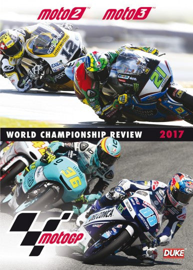 Motorsport championship review DVD cover with MotoGP bikes and 2017 title text