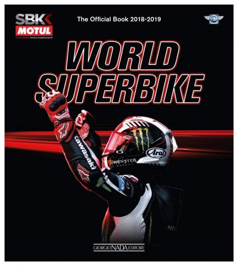 Official World Superbike book cover with rider raising arms and helmet graphic