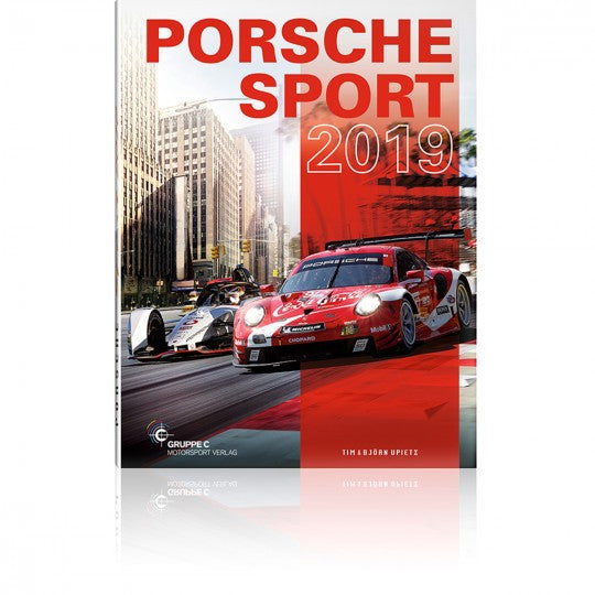 Porsche Sport 2019 racing magazine cover with red race cars and Porsche Sport title