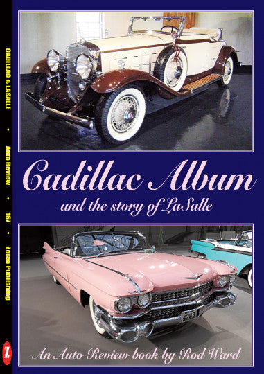 Auto review book cover with classic car photos, Cadillac Album and La Salle.