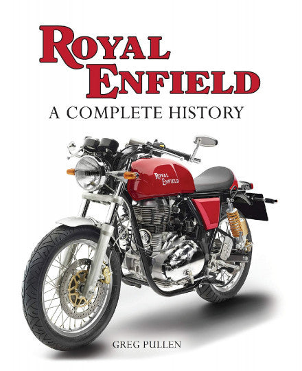 Book cover: Royal Enfield A Complete History by Greg Pullen with red motorcycle