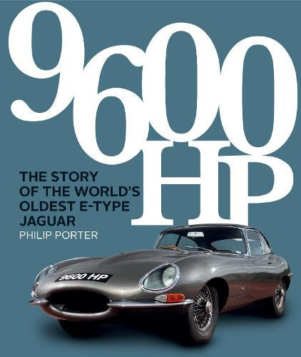 Automotive hardcover book cover featuring a gray E-type car on blue