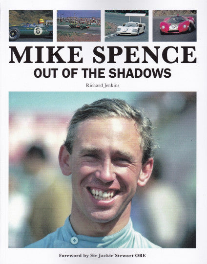 Motorsport book cover with smiling driver portrait wearing a blue racing shirt