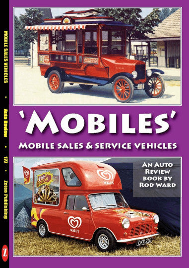 Red vintage mobile sales and service vehicle truck, side view with open platform