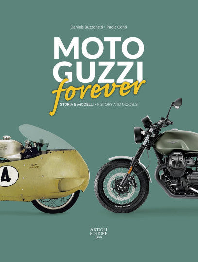 Moto Guzzi Forever book cover with classic motorcycles and 'Forever' script lettering