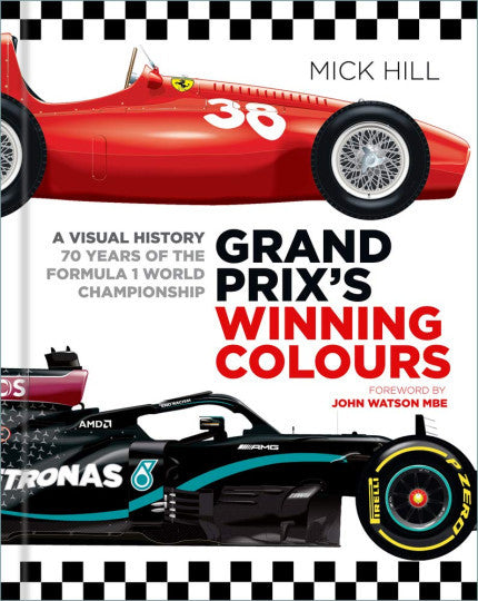Grand Prix's Winning Colours book cover with Formula 1 car illustrations and title text