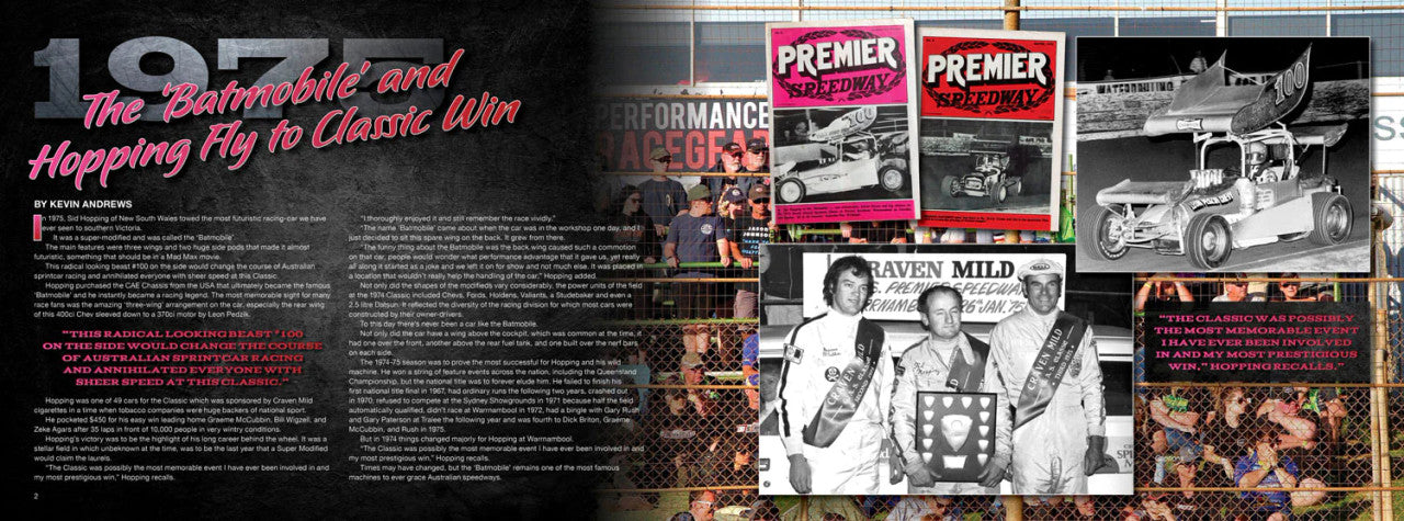 Illustrated history book spread with race posters, text blocks, and event photos