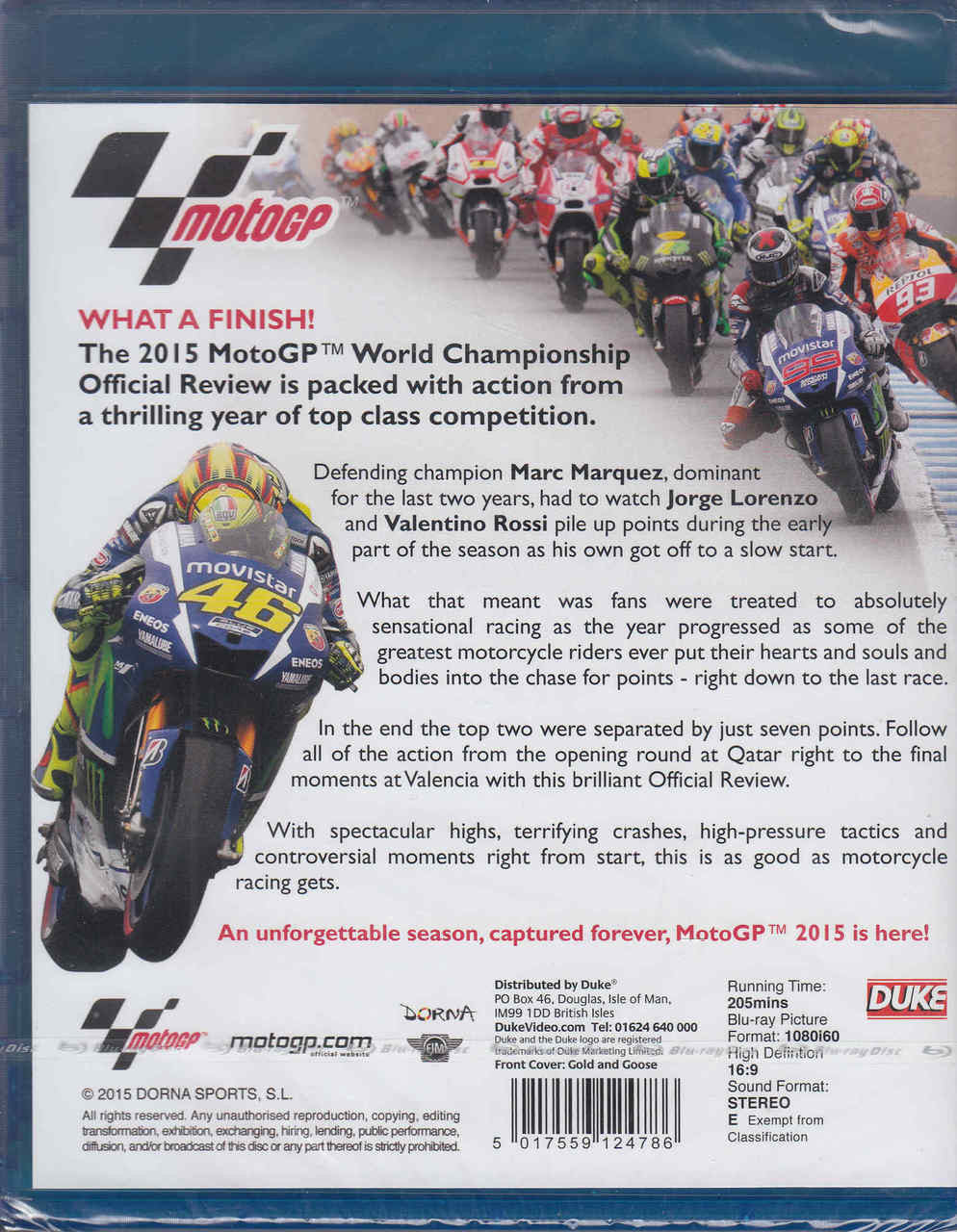 MotoGP 2015 World Championship official review Blu-ray back cover with race bike lineup