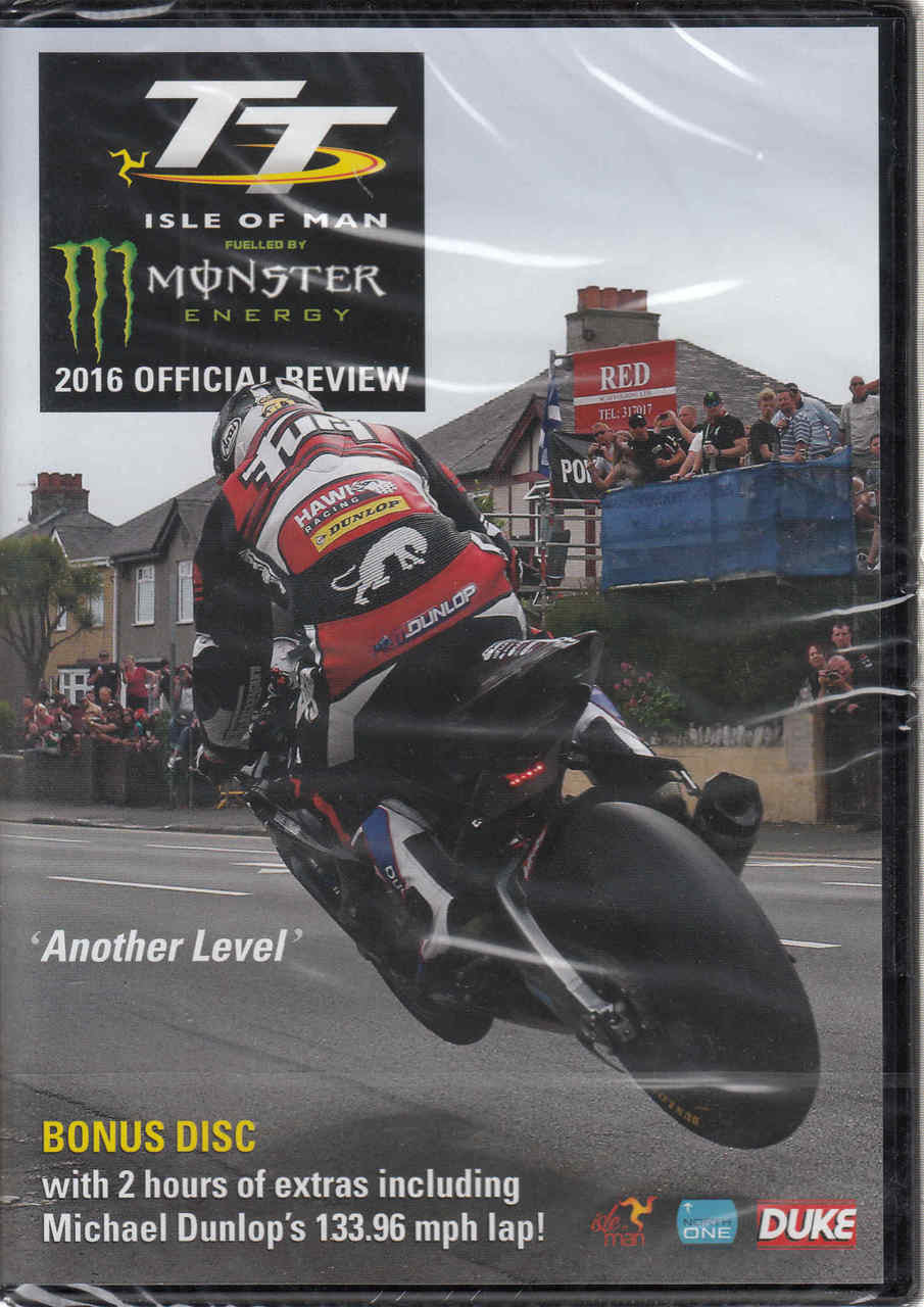 Isle of Man TT 2016 official review DVD, front cover with motorcycle and Monster Energy