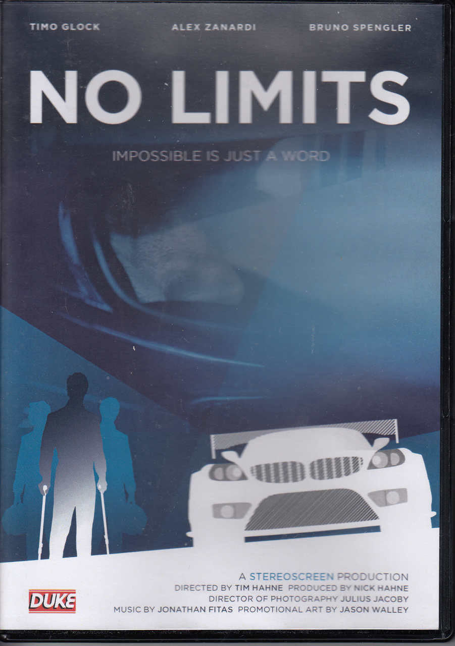 DVD case with large 'NO LIMITS' title, blue race car graphics
