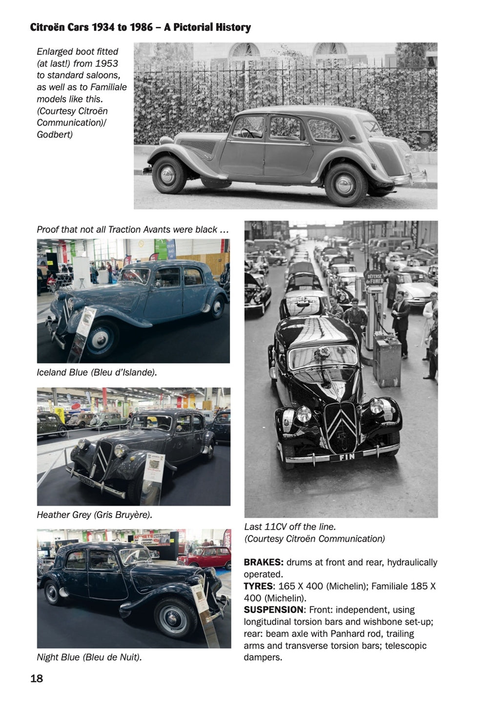 Citroën cars pictorial history book page with black-and-white classic car photos