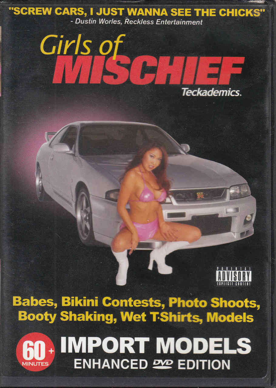 Adult entertainment DVD cover with car, model pose, and advisory label