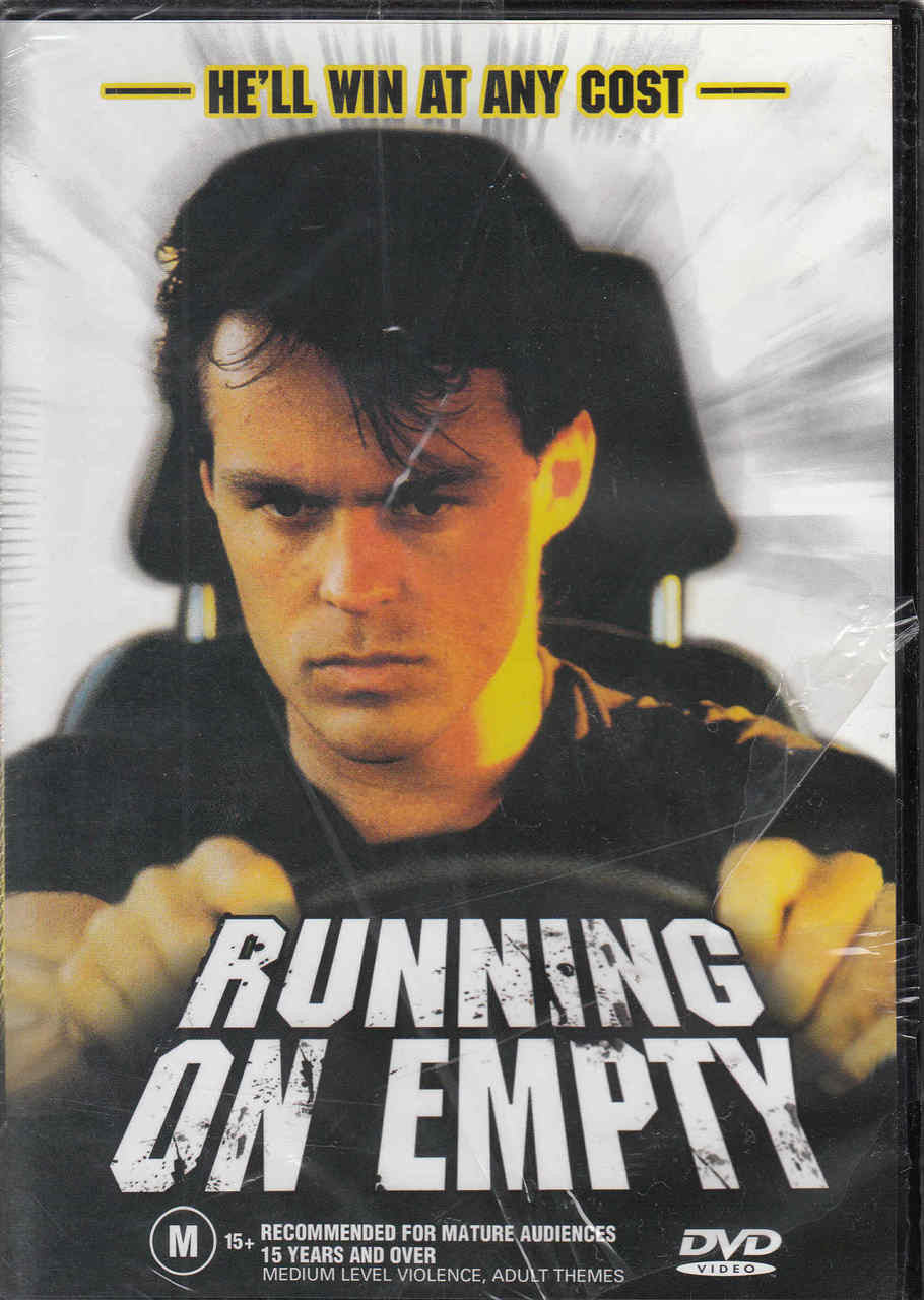 Running On Empty DVD cover with actor portrait and bold title lettering