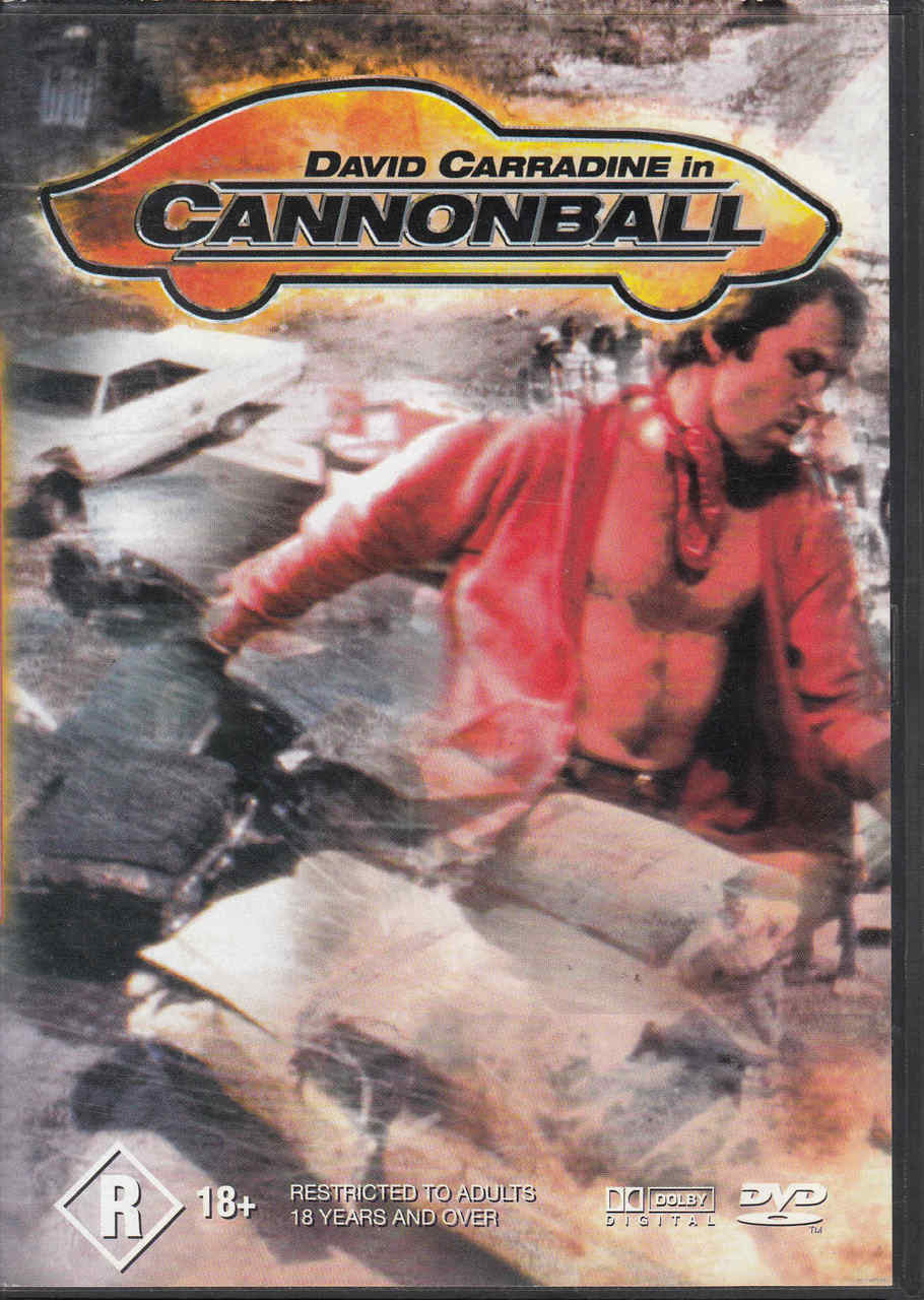 Cannonball DVD front cover with David Carradine in action, red title logo