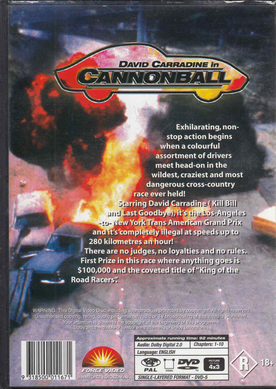 David Carradine in Cannonball DVD Back