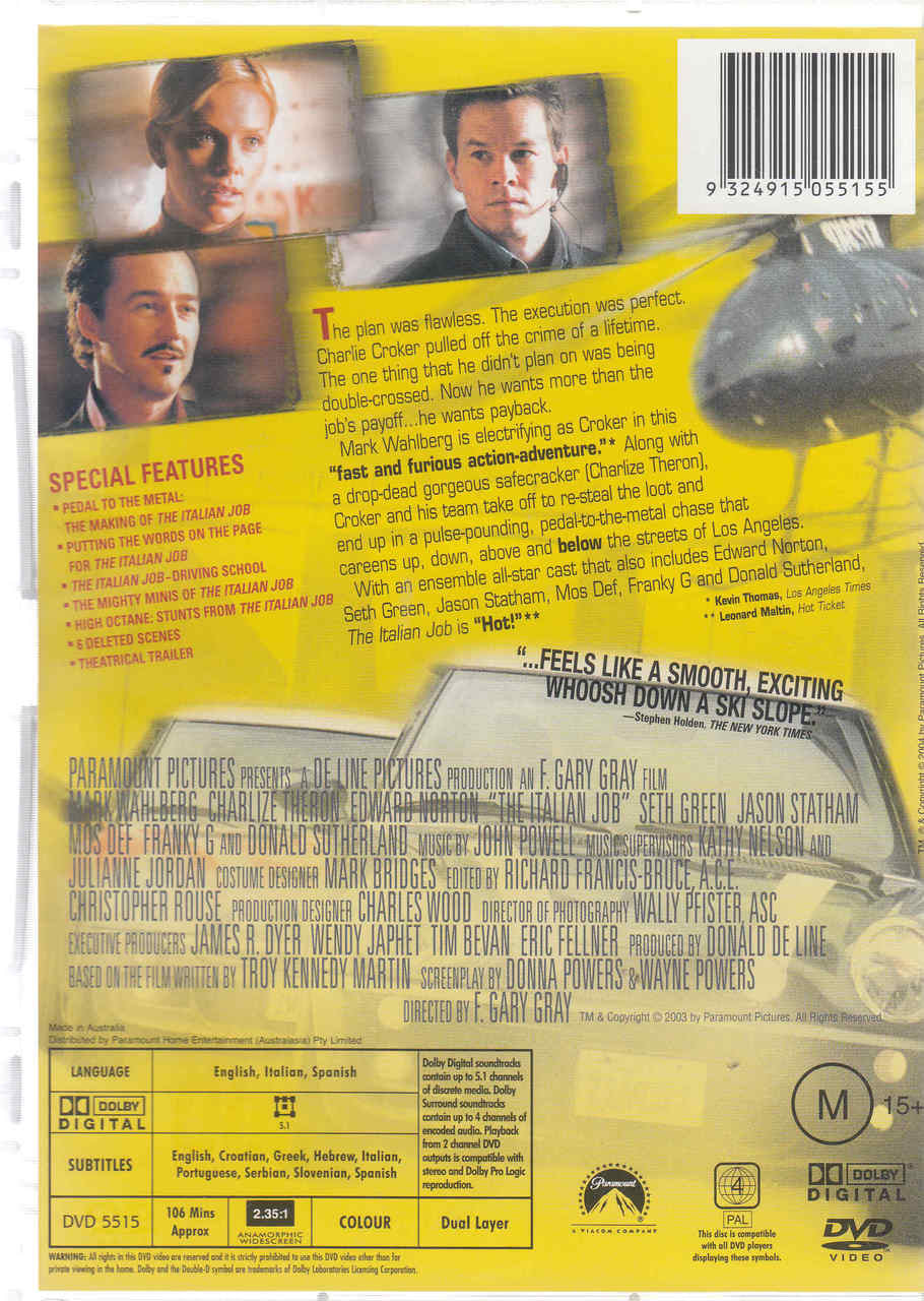 DVD case back cover with printed synopsis, special features list, and barcode