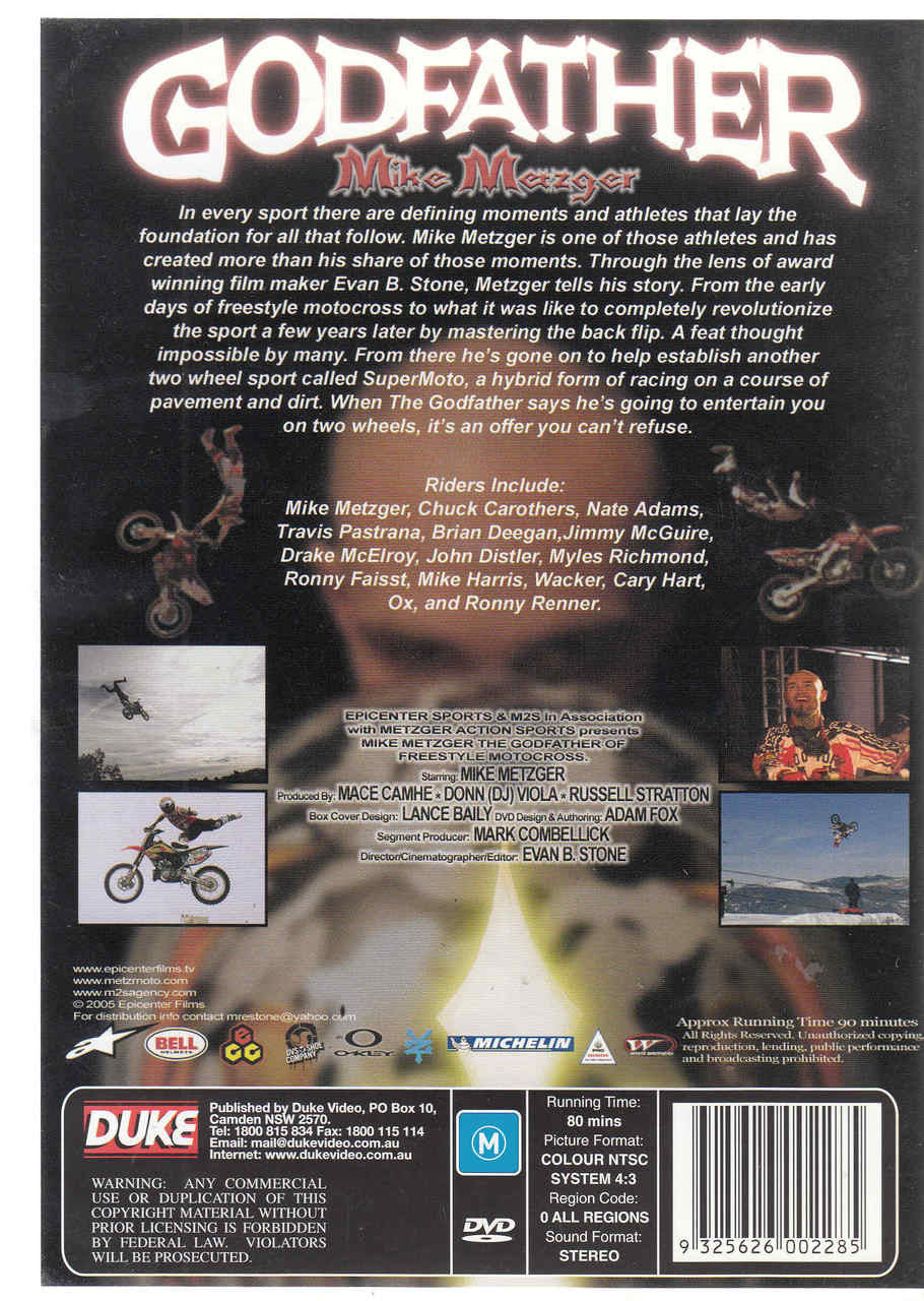 Freestyle motocross DVD back cover with rider photos and summary text