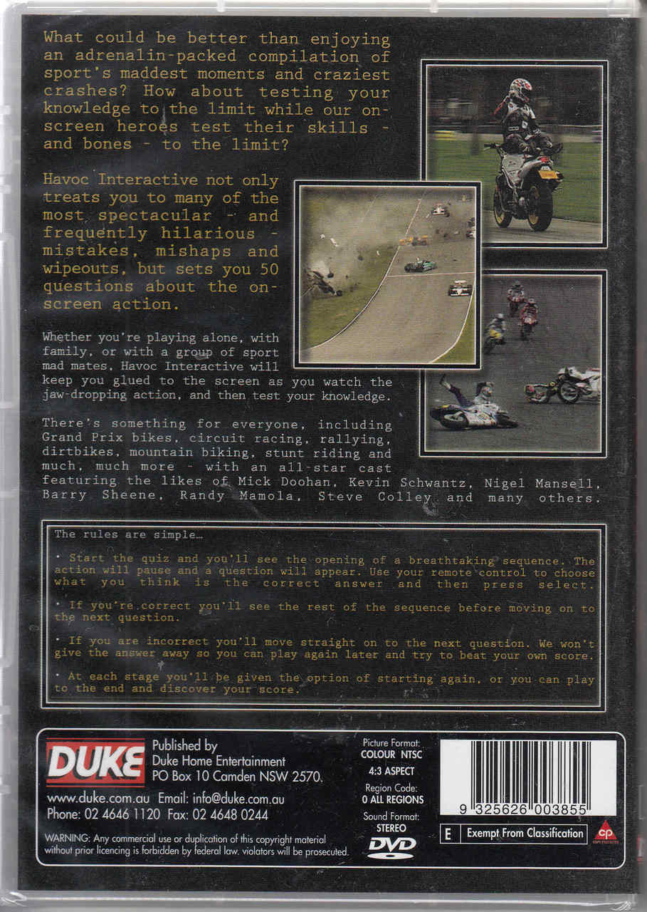Back of interactive driving DVD case with gameplay screenshots, specs text, and Duke logo