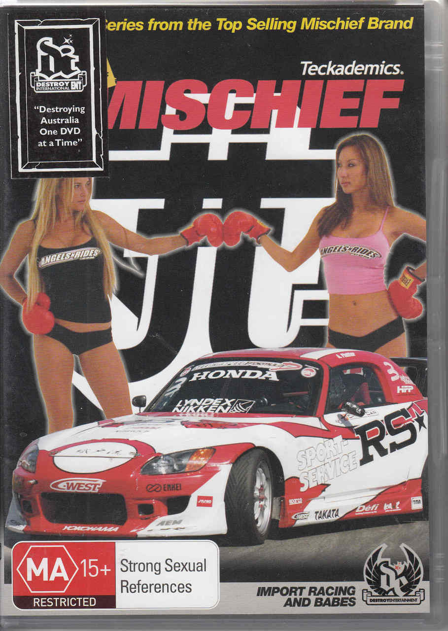 DVD cover with two women in pink tops and a red race car