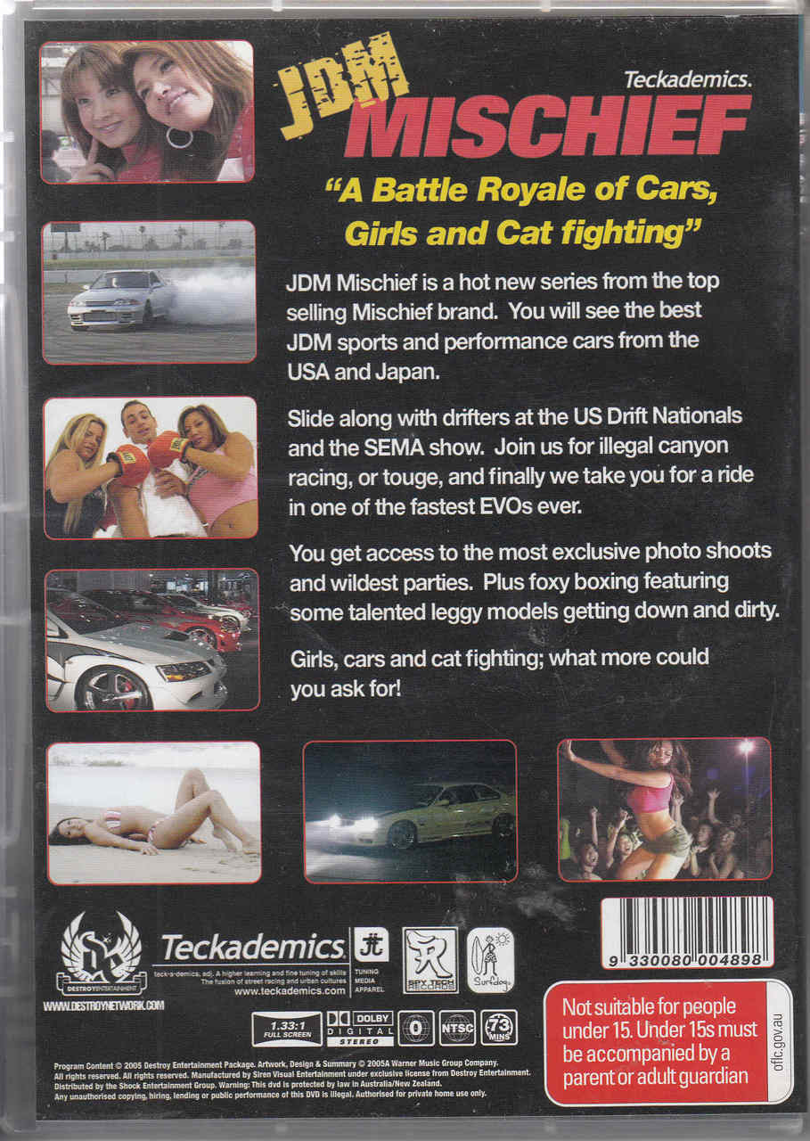DVD back cover with multiple car and couple photos, plus Teckademics logo and text
